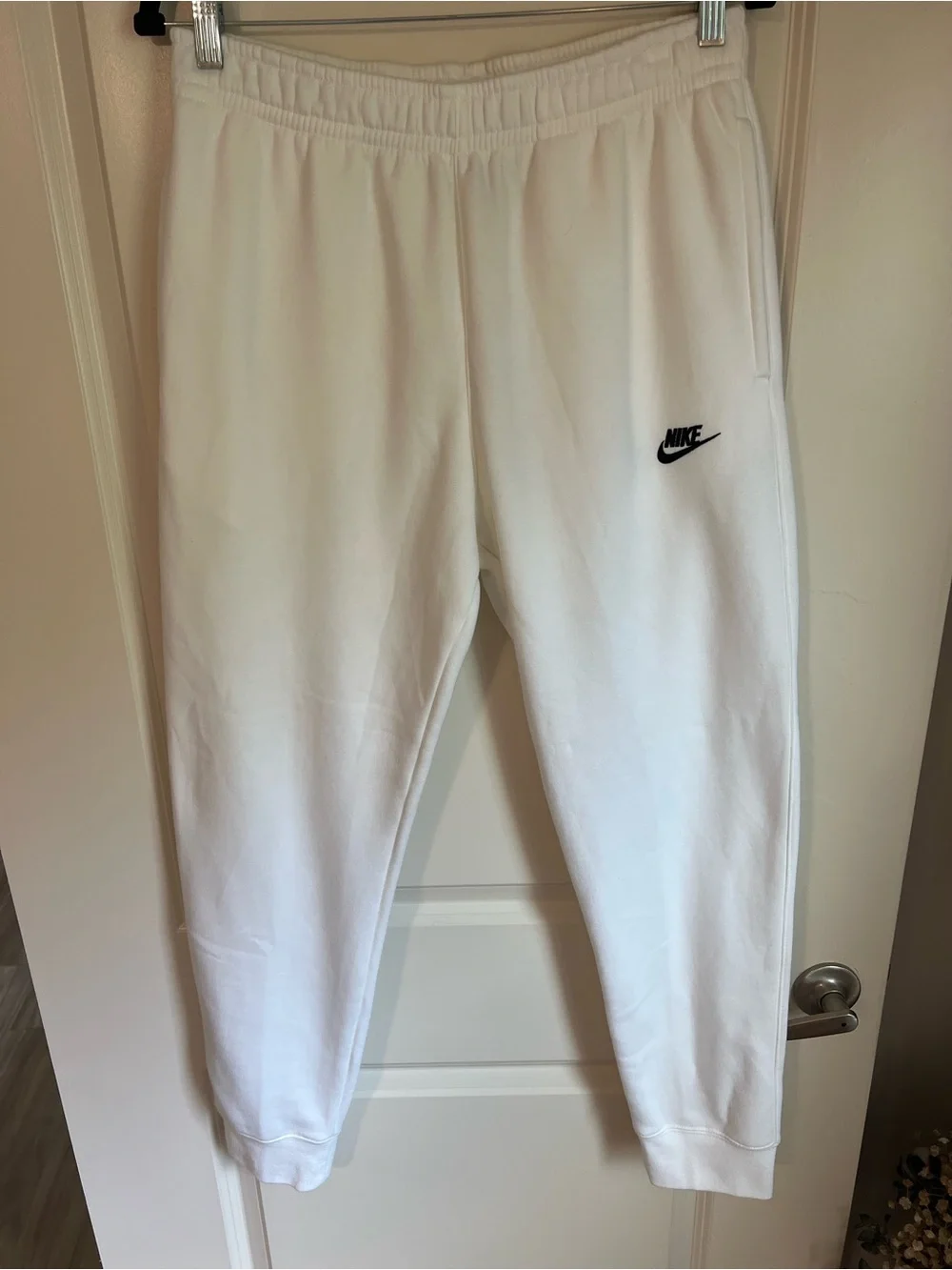 Nike White Track Joggers with Black Swoosh